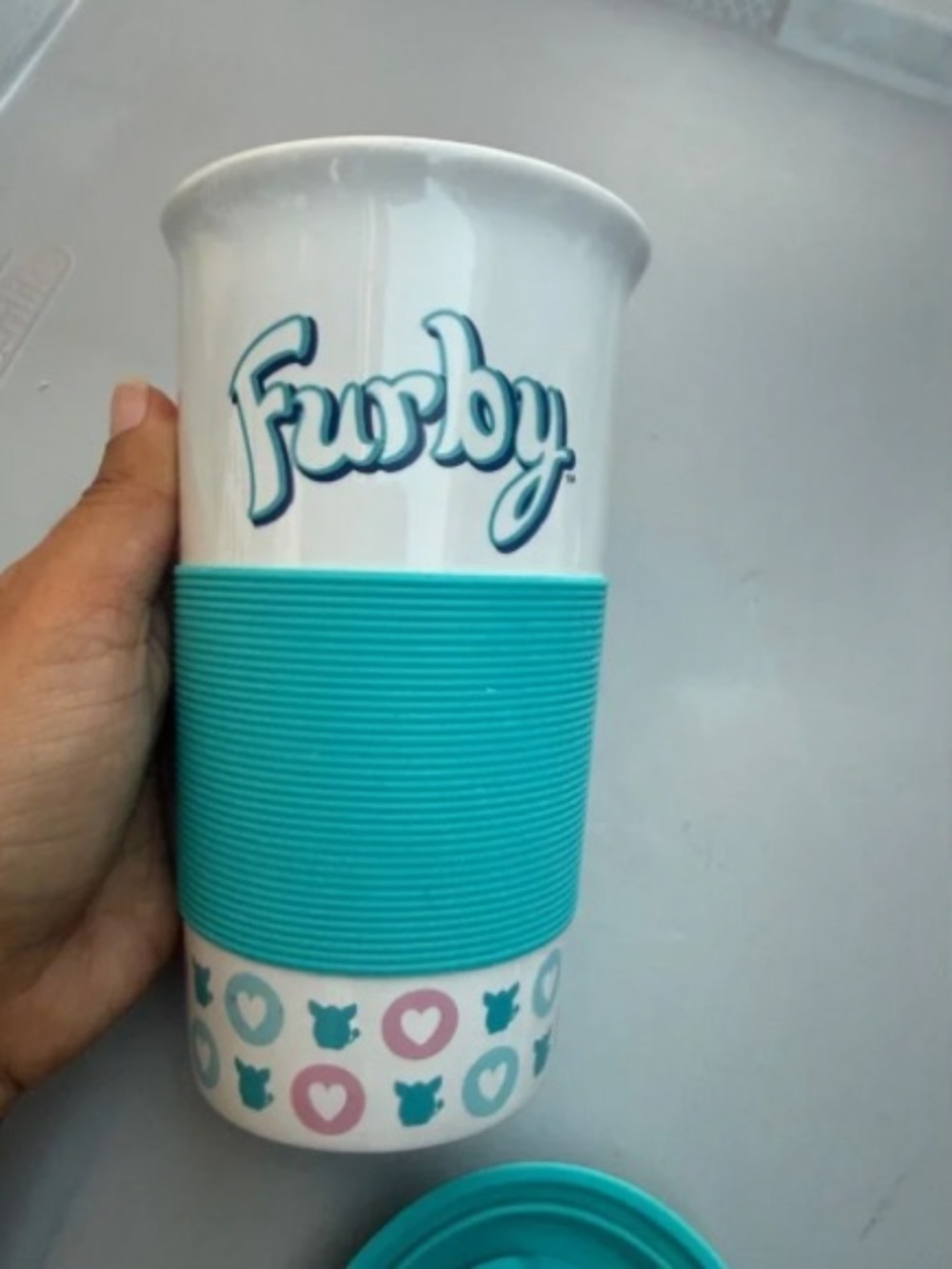 Furby White & Teal Travel Mug silicone glass microwave safw A17